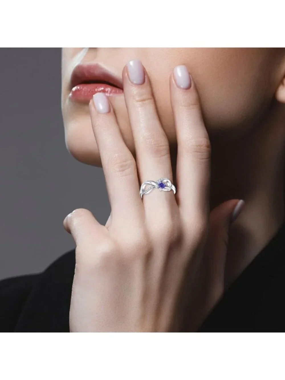 Women's Tenzanite 925 Sterling Silver Infinity Promise Angel Wings Heart Ring